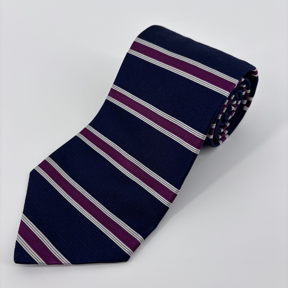 VTG Brooks Brothers Makers Necktie‎ Mens Navy Purple Silk Striped Tie USA Preppy